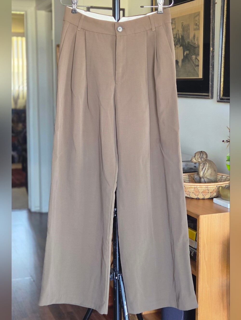 Zara Relaxed Fit Wide Leg Trousers - Olive Green